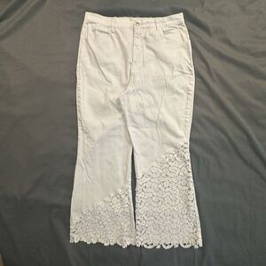 Variations Jeans Flared Wide Leg Floral Lace Panel White Flowers Y2K Womens XL